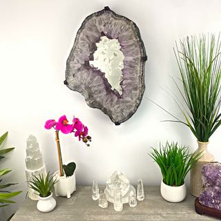Wholesale Amethyst Slice Mirror with Custom Iron Frame - 11.85kg 13.25"w x 19"h-Mirrors-Angelic Healing Crystals Wholesale