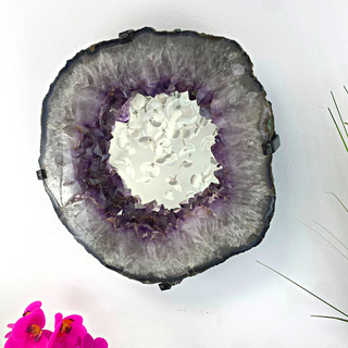 Wholesale Amethyst Slice Mirror with Custom Iron Frame - 12.78kg 14.75"w x 15.25"h-Mirrors-Angelic Healing Crystals Wholesale