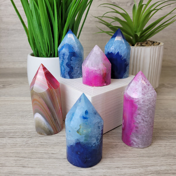 Agate (Blue, Teal and Pink) Polished Pillars 2-4"-Pillars-Angelic Healing Crystals Wholesale