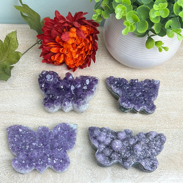 Amethyst Druzy Butterfly 3.75-6"-Carved Crystals-Angelic Healing Crystals Wholesale