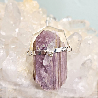 Lepidolite Blade w/ Clear Quartz Point Pendant 1"-3"-Necklaces-Angelic Healing Crystals Wholesale