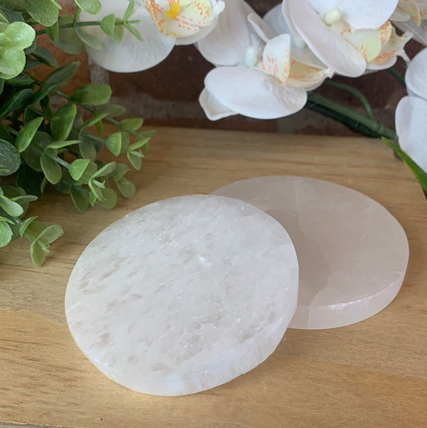 Selenite Charging Round Plates- 3-inch, 6-inch-Charging Plates-Angelic Healing Crystals Wholesale